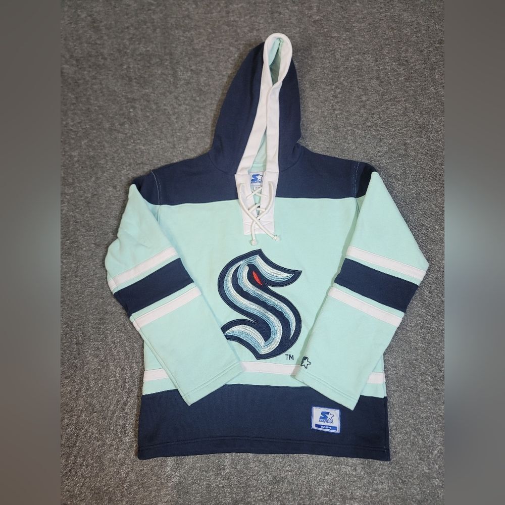 Starter Seattle Kraken Men Medium Lace-Up Hoodie Sweatshirt NHL Hockey Pullover